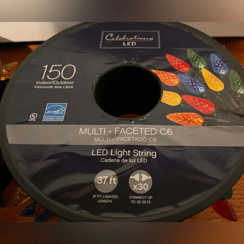 Celebrations Indoor/Outdoor Multicolor 150 LED Lights Faceted C6 Bulbs - 2 Sets!
